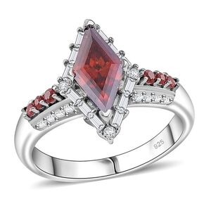 NWT Genuine Red/White Moissanite Ring Rhodium Over Solid Sterling Silver Size 10